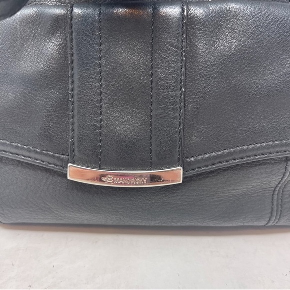 B. Makowsky Black Genuine Leather Top Handle Satchel Purse Handbag - Picture 2 of 11